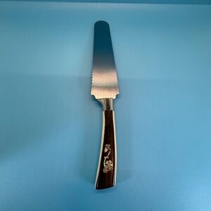 VTG Lifetime Cutlery Serrated Cake Knife Brown Cream Gold Floral Inlay MCM 10.5"